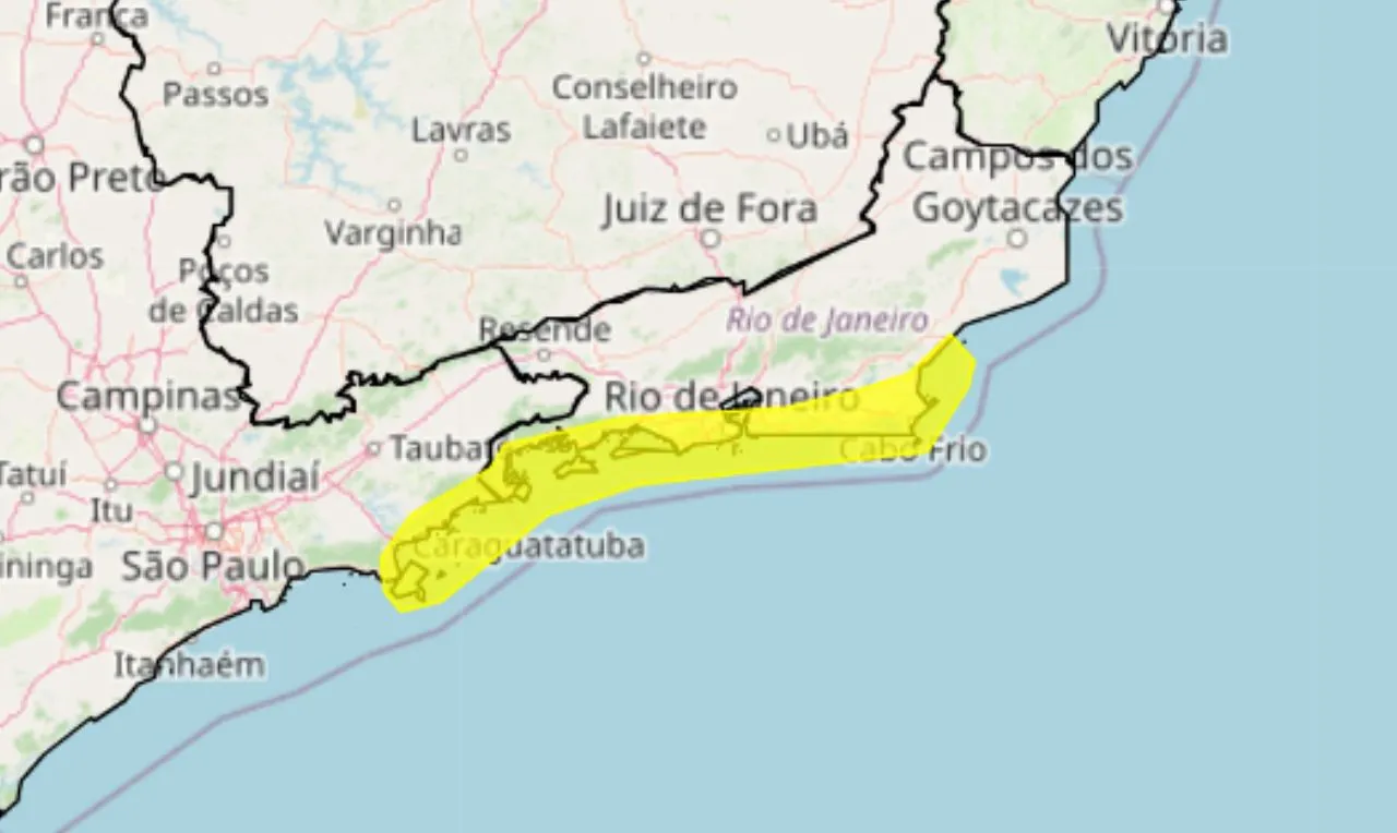 o mapa mostra as áreas em alerta para ventos intensos